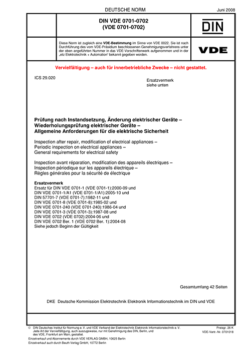 Neue vereinigte norm din vde 0701 0702