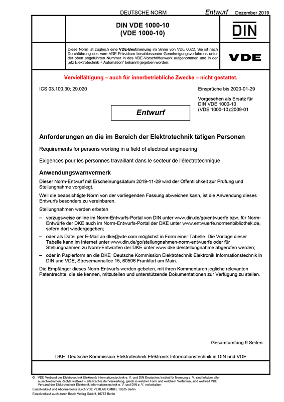 Din vde 1000 10 elektrofachkraft