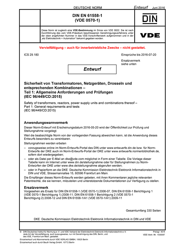 Standard CENELEC EN 61558-1