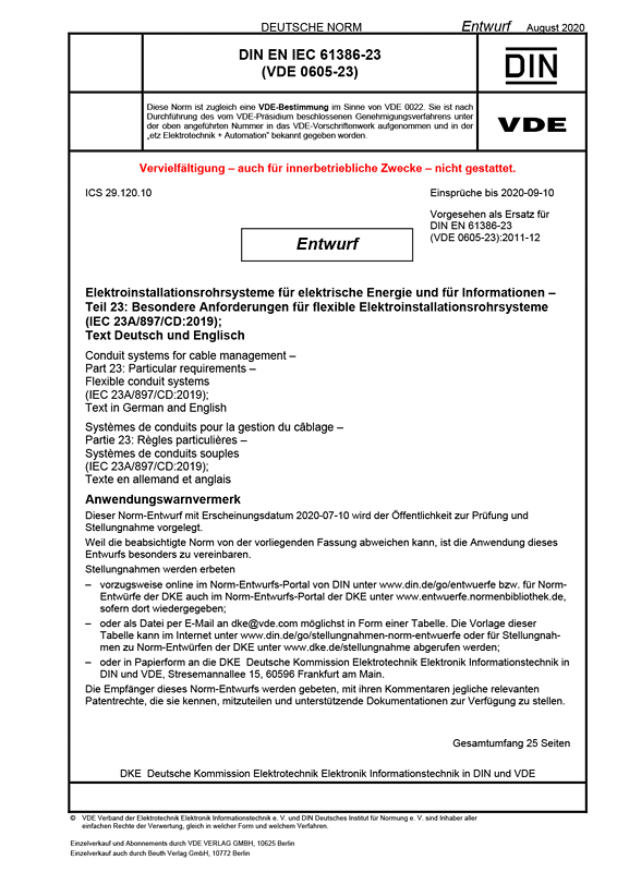 E Din En Iec 61386 23 Vde 0605 23 2020 08 Standards Vde Publishing House