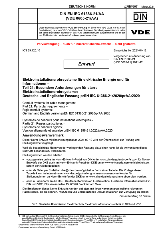 E Din En Iec 61386 21 Aa Vde 0605 21 Aa 2021 03 Standards Vde Publishing House