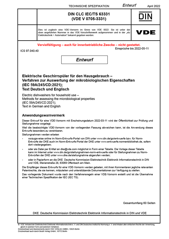 E DIN CLC IEC/TS 63331 VDE V 07053331202204 Normen VDE VERLAG